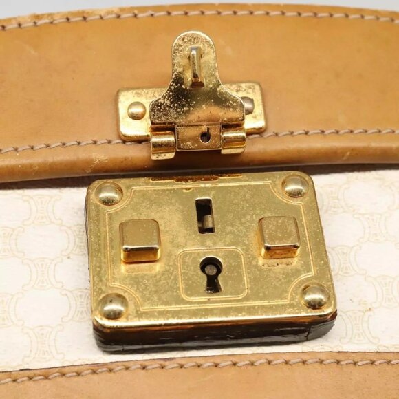 CELINE Macadam Canvas Hat Case Trunk PVC Leather White Authentic - Picture 6 of 16